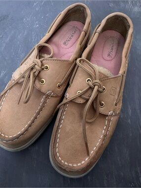 Sperry Top Sider Gold Polkadot Tan Loafer Boat Shoes Lace Up STS92460 8M